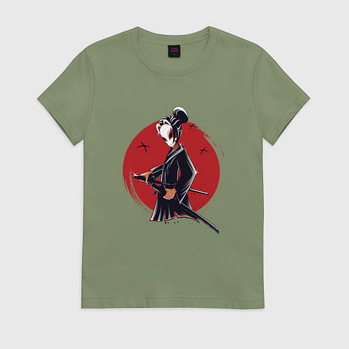 Женская футболка Девушка самурай в маске / Авокадо – фото 1