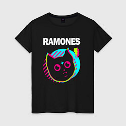 Футболка хлопковая женская Ramones rock star cat, цвет: черный