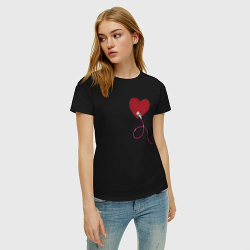 Женская футболка Сердца - ethernet love connected, левая парная / Черный – фото 3