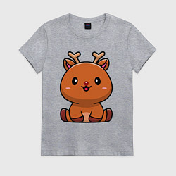 Футболка хлопковая женская Милый оленёнок, цвет: меланж