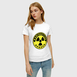 Футболка хлопковая женская Danger radiation sign, цвет: белый — фото 2