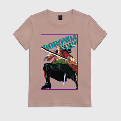 Футболка хлопковая женская Ророноа Зоро из аниме One Piece, цвет: пыльно-розовый