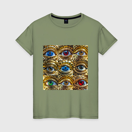 Женская футболка Золотые глаза разного цвета в стиле стимпанк / Авокадо – фото 1