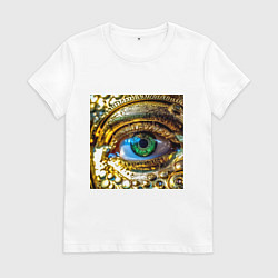 Женская футболка Золотой глаз металлический в стиле стимпанк зелено