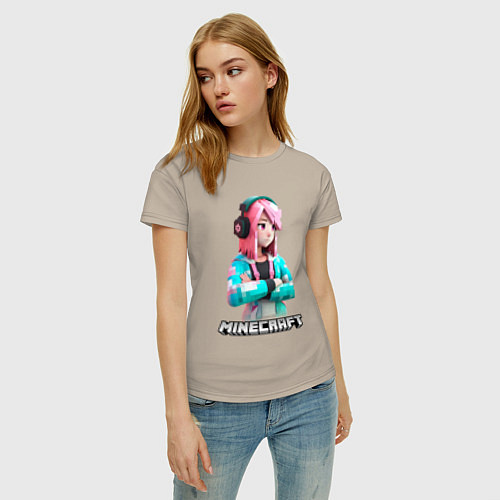 Женская футболка Minecraft девушка с розовыми волосами / Миндальный – фото 3