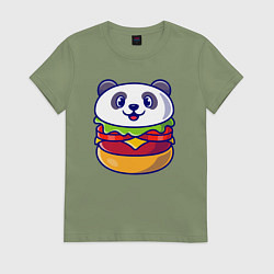 Футболка хлопковая женская Панда бургер, цвет: авокадо