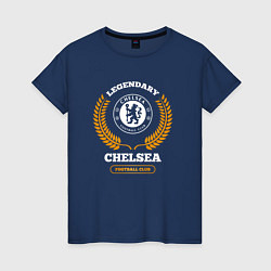 Футболка хлопковая женская Лого Chelsea и надпись legendary football club, цвет: тёмно-синий