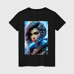 Футболка хлопковая женская Cyber girl - ai art, цвет: черный