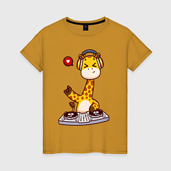 Футболка хлопковая женская Жираф за пультом, цвет: горчичный