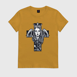 Футболка хлопковая женская Angel cross, цвет: горчичный