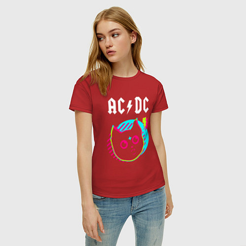 Женская футболка AC DC rock star cat / Красный – фото 3