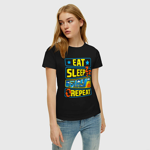 Женская футболка Eat sleep fly / Черный – фото 3
