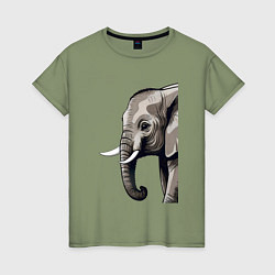Футболка хлопковая женская Большой африканский слон, цвет: авокадо