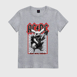 Футболка хлопковая женская AC DC на фоне Пикачу играющего рок на гитаре, цвет: меланж