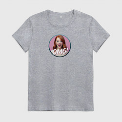 Футболка хлопковая женская Эмма Стоун шок, цвет: меланж