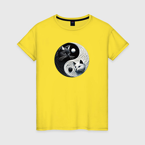 Женская футболка Коты инь и янь вязаные / Желтый – фото 1