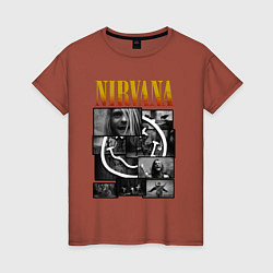 Футболка хлопковая женская Nirvana kurt krist dave, цвет: кирпичный