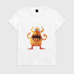 Футболка хлопковая женская Милый монстр, цвет: белый