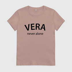 Футболка хлопковая женская Vera never alone - motto, цвет: пыльно-розовый