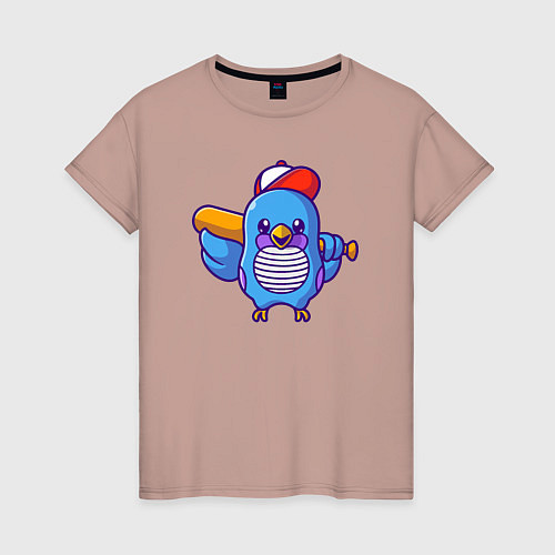 Женская футболка Птичка бейсболист / Пыльно-розовый – фото 1
