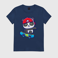 Футболка хлопковая женская Panda skater, цвет: тёмно-синий