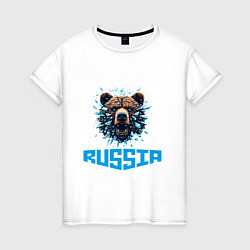 Футболка хлопковая женская Russian bear head, цвет: белый