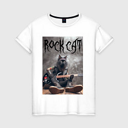 Футболка хлопковая женская Rock cat - ai art, цвет: белый