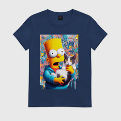 Футболка хлопковая женская Bart Simpson with a kitten - ai art, цвет: тёмно-синий
