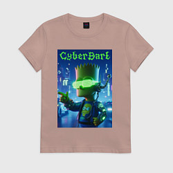 Футболка хлопковая женская Cyber Bart - neon glow ai art, цвет: пыльно-розовый