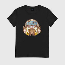 Футболка хлопковая женская Пивной пират, цвет: черный