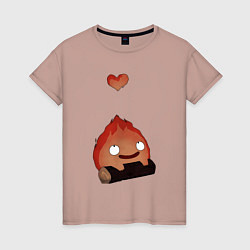Футболка хлопковая женская Кальцифер сердце, цвет: пыльно-розовый
