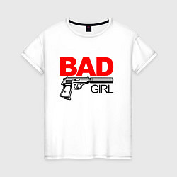 Футболка хлопковая женская Bad girl with gun, цвет: белый