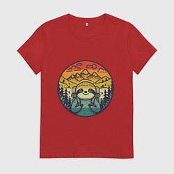 Женская футболка Ленивец турист путешествует с рюкзаком