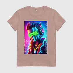 Футболка хлопковая женская Minecraft and cyberpunk - collaboration ai art, цвет: пыльно-розовый