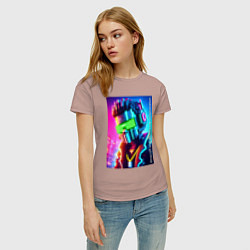 Футболка хлопковая женская Minecraft and cyberpunk - collaboration ai art, цвет: пыльно-розовый — фото 2
