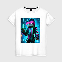 Футболка хлопковая женская Minecraft - neon character ai art, цвет: белый