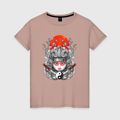 Женская футболка Мифическая девушка самурай / Пыльно-розовый – фото 1