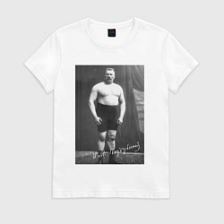 Футболка хлопковая женская Иван Поддубный - Русский богатырь, цвет: белый