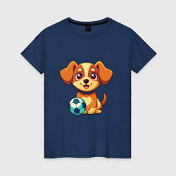 Футболка хлопковая женская Собака с мячом, цвет: тёмно-синий