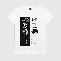 Футболка хлопковая женская Тетрадь смерти Лайт Ягами, цвет: белый