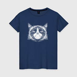 Футболка хлопковая женская Мем Grumpy cat, цвет: тёмно-синий