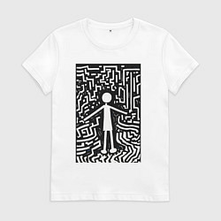 Футболка хлопковая женская Челик черно-белая абстракция, цвет: белый