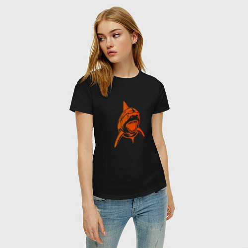 Женская футболка Оранжевая акула / Черный – фото 3