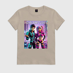 Футболка хлопковая женская Barbie and Ken Voxel ai art Minecraft 2099, цвет: миндальный