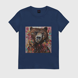 Футболка хлопковая женская Яркий медведь, цвет: тёмно-синий