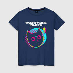 Футболка хлопковая женская Twenty One Pilots rock star cat, цвет: тёмно-синий