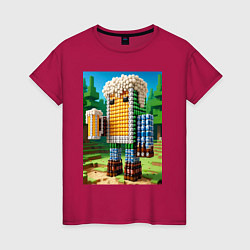 Футболка хлопковая женская Beer dude - Minecraft ai art, цвет: маджента