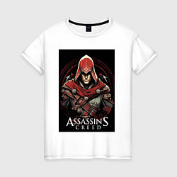 Футболка хлопковая женская Assassins creed профиль игрока, цвет: белый