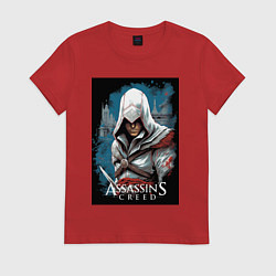 Футболка хлопковая женская Assassins creed белый кинжал, цвет: красный