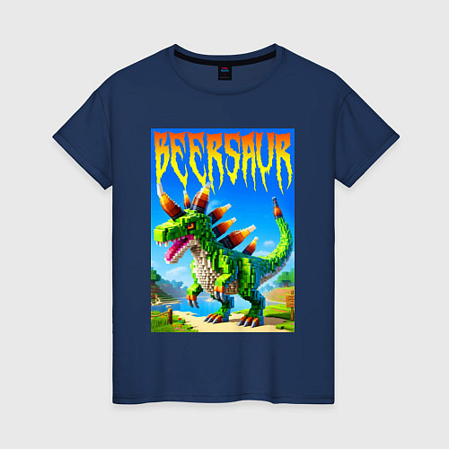 Женская футболка Пивозавр - мем нейросеть Майнкрафт / Тёмно-синий – фото 1